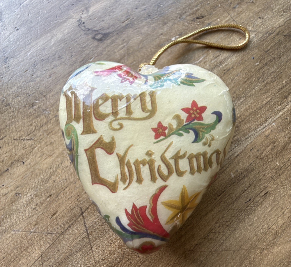 VTG Midwest Importers Cannon Falls Paper Mache Heart Ornament – Merry Christmas